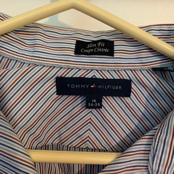 Tommy Hilfiger Mens Pinstripe Button Down Dress Shirt Slim Fit 16 34-35 - Picture 3 of 3